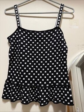 Black & White Check Knit Peplum Tank Top